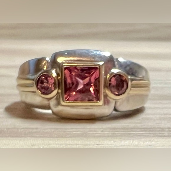 Vintage Designer Lorenzo Sterling Silver & 18K Gold Amethyst Ring, Size 6.5 - Picture 2 of 11